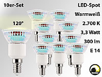 Luminea LED-Spot,dimmbar,E14,60LEDs, 3,3W,warmweiß,300lm,120°,10er-Set