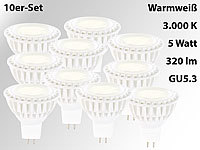 Luminea High-Power LED-Spot GU5.3, 5W, 12V, warmweiß, 320 lm, 10er-Set; LED-Spots GU10 (warmweiß), LED-Tropfen E27 (tageslichtweiß) LED-Spots GU10 (warmweiß), LED-Tropfen E27 (tageslichtweiß) 