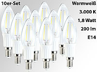 Luminea LED-Filament-Kerze, 1,8W, E14, warmweiß, 200 lm, 360° 10er Set; LED-Spots GU10 (warmweiß), LED-Tropfen E27 (tageslichtweiß) LED-Spots GU10 (warmweiß), LED-Tropfen E27 (tageslichtweiß) LED-Spots GU10 (warmweiß), LED-Tropfen E27 (tageslichtweiß) 