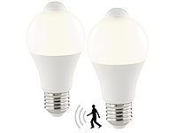 Luminea 2er-Set LED-Lampe, PIR-Sensor, 10 W, E27, warmweiß, 3000 K, 1.055 lm