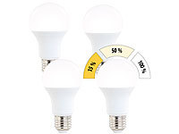 Luminea 4er-Set LED-Lampen, 3 Helligkeits-Stufen, 10W, 810lm, E27, 2700K, A60