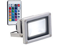 Luminea Wetterfester RGB-LED-Fluter mit Fernbedienung, 10 Watt, 800 lm, IP65; Wasserfeste LED-Fluter (warmweiß) Wasserfeste LED-Fluter (warmweiß) 