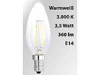Luminea LED-Filament-Kerze, B35, A++, E14, 3,5 W, 360 lm, 270°, 3000 K; LED-Spots GU10 (warmweiß), LED-Tropfen E27 (tageslichtweiß) LED-Spots GU10 (warmweiß), LED-Tropfen E27 (tageslichtweiß) 