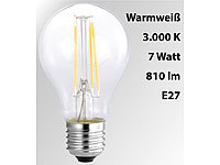 Luminea LED-Filament-Birne, A60, A++, E27, 7 W, 810 lm, 270°, 3000 K; LED-Spots GU10 (warmweiß), LED-Tropfen E27 (tageslichtweiß) LED-Spots GU10 (warmweiß), LED-Tropfen E27 (tageslichtweiß) 
