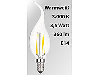 Luminea LED-Filament-Kerze, Ba35, A++, E14, 3,5 W, 360 lm, 360°,3000 K; LED-Spots GU10 (warmweiß), LED-Tropfen E27 (tageslichtweiß) LED-Spots GU10 (warmweiß), LED-Tropfen E27 (tageslichtweiß) 