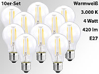 Luminea LED-Filament-Birne, A60, E27, A++, 4W, 420 lm, 3000K, 10er-Set; LED-Spots GU10 (warmweiß), LED-Tropfen E27 (tageslichtweiß) 
