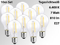 Luminea LED-Filament-Tropfen, A60, E27, 7W, 810lm, 270°,6400K,10er-Set; LED-Spots GU10 (warmweiß) 