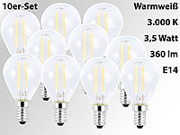 Luminea LED-Filament-Tropfen, G45, E14,3,5W,360lm,270°,3000K,10er-Set; LED-Tropfen E27 (warmweiß) 