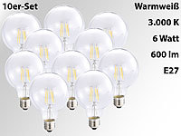 Luminea 10er-Set LED-Filament-Globelampe, G95, E27, 6 W, 600 lm, 360°, 3000 K; LED-Tropfen E27 (warmweiß) 
