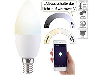 Luminea WLAN-LED-Lampe, für Amazon Alexa & Google Assistant, E14, weiß (CCT)