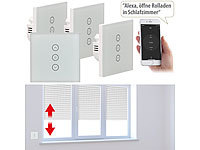 Luminea Home Control 4er-Set Rollladen-Touch-Unterputz-Steuerung, App & Sprachsteuerung; WLAN-Steckdosen mit Stromkosten-Messfunktion WLAN-Steckdosen mit Stromkosten-Messfunktion WLAN-Steckdosen mit Stromkosten-Messfunktion 