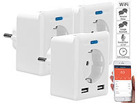 Luminea Home Control 3er-Set WLAN-Steckdosen, USB, App, für Alexa, Google Assistant & Siri; WLAN-Steckdosen mit Stromkosten-Messfunktion WLAN-Steckdosen mit Stromkosten-Messfunktion WLAN-Steckdosen mit Stromkosten-Messfunktion 
