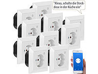 Luminea Home Control WLAN-Unterputz-Steckdose mit App, für Siri, Alexa & GA, 10er Pack; WLAN-Steckdosen mit Stromkosten-Messfunktion WLAN-Steckdosen mit Stromkosten-Messfunktion WLAN-Steckdosen mit Stromkosten-Messfunktion 