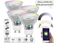 Luminea Home Control 4er-Set WLAN-RGB/CCT-Glas-Lampen, GU10, für Siri, Alexa & GA, 4,5 W; WLAN-LED-Lampen E27 RGBW WLAN-LED-Lampen E27 RGBW WLAN-LED-Lampen E27 RGBW WLAN-LED-Lampen E27 RGBW 