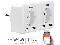 Luminea Home Control 2er-Set WLAN-Steckdosen, 2 USB, App, komp. zu Alexa, Google, Siri; WLAN-Steckdosen mit Stromkosten-Messfunktion WLAN-Steckdosen mit Stromkosten-Messfunktion WLAN-Steckdosen mit Stromkosten-Messfunktion 