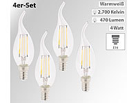 Luminea 4er-Set LED-Filament-Kerzen, E14, A+, 4 W, 470 Lm, warmweiß, Ba35