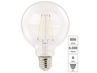 Luminea LED-Filament-Birne, E27, E, 6 W, 806 lm, 345°, tageslichtweiß, G95