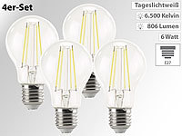 Luminea LED-Filament-Lampen, 806 Lm, 6 Watt, 6.500 K, tageslichtweiß, 4er-Set; LED-Tropfen E27 (warmweiß) LED-Tropfen E27 (warmweiß) 