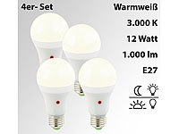 Luminea 4er-Set LED-Lampen mit Dämmerungssensor, E27, 12W, 1.000 lm, warmweiß; LED-Spots GU10 (warmweiß), LED-Tropfen E27 (tageslichtweiß) LED-Spots GU10 (warmweiß), LED-Tropfen E27 (tageslichtweiß) 