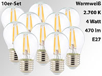 Luminea 10er-Set LED-Filament-Lampen, G45, E27, 470 lm, 4 W, 360°, 2.700 K; LED-Tropfen E27 (warmweiß) LED-Tropfen E27 (warmweiß) 