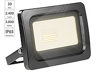 Luminea Wetterfester LED-Fluter, 30 Watt, 2.400 Lumen, IP65, 3.000 K, warmweiß; LED-Fluter mit Bewegungsmelder (tageslichtweiß) 