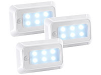 Luminea LED-Nachtlicht mit Bewegungs & Dämmerungs-Sensor, Batterie, 3er-Set; LED-Strahler mit PIR-Sensor, Batteriebetrieb LED-Strahler mit PIR-Sensor, Batteriebetrieb LED-Strahler mit PIR-Sensor, Batteriebetrieb 