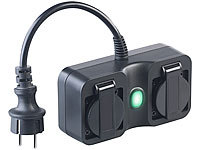 Luminea Home Control Outdoor-WLAN-2-fach-Steckdose komp. zu Amazon Alexa & Google Assistant; WLAN-Steckdosen mit Stromkosten-Messfunktion WLAN-Steckdosen mit Stromkosten-Messfunktion WLAN-Steckdosen mit Stromkosten-Messfunktion