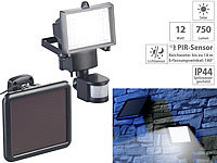 Luminea Solar-LED-Wand-Fluter für außen, mit PIR-Sensor, 12 W, 750 Lumen, IP44; LED-Fluter mit Bewegungsmelder (tageslichtweiß) LED-Fluter mit Bewegungsmelder (tageslichtweiß) LED-Fluter mit Bewegungsmelder (tageslichtweiß) LED-Fluter mit Bewegungsmelder (tageslichtweiß)