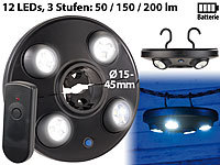 Luminea LED-Schirmleuchte mit 4 dreh & dimmbaren Spots, 200 lm, Fernbedienung; LED-Tropfen E27 (tageslichtweiß) LED-Tropfen E27 (tageslichtweiß) LED-Tropfen E27 (tageslichtweiß) LED-Tropfen E27 (tageslichtweiß)