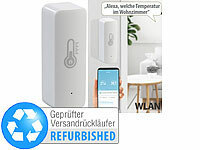 Luminea Home Control WLAN-Temperatur & Luftfeuchtigkeits-Sensor mit App Versandrückläufer; WLAN-Steckdosen mit Stromkosten-Messfunktion 