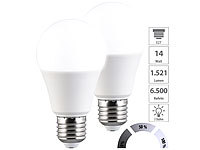 Luminea 2er-Set LED-Lampen mit 3 Helligkeits-Stufen, 14 W, 1.521 lm, 6500 K, F; LED-Tropfen E27 (warmweiß) LED-Tropfen E27 (warmweiß) 