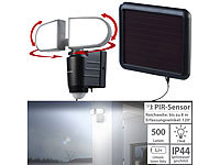 Luminea Duo-Solar-LED-Außenstrahler mit PIR-Bewegungssensor, 1 W, 500 lm, IP44; LED-Tropfen E27 (tageslichtweiß) 