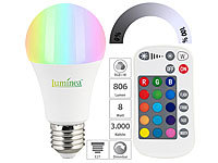 Luminea LED-Lampe E27, RGBW, 8 W (ersetzt 75 W), 806 Lumen, dimmbar; LED-Tropfen E27 (warmweiß) 