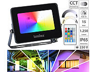 Luminea Wetterfester Outdoor-Fluter, RGB-CCT-LEDs, 15 W, 1.250 lm, IP65; Wasserfeste LED-Fluter (warmweiß) 