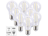 Luminea 8er-Set LED-Filament-Lampen E27, 7,2 W (ersetzt 60 W), 806 lm, weiß; LED-Tropfen E27 (warmweiß) 