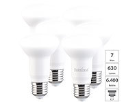 Luminea 6er-Set LED-Reflektor R63 E27, 7W (ersetzt 60W), 630lm, tageslichtweiß; LED-Tropfen E27 (warmweiß) LED-Tropfen E27 (warmweiß) 