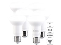 Luminea 6er-Set LED-Reflektor R63 E27, 7W (ersetzt 60W), 630lm, tageslichtweiß; LED-Tropfen E27 (warmweiß) LED-Tropfen E27 (warmweiß) LED-Tropfen E27 (warmweiß) LED-Tropfen E27 (warmweiß) 