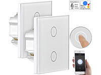 Luminea Home Control 2er-Set Touch-Doppel-Lichttaster, komp. zu Alexa & Google Assistant; WLAN-Unterputz-Steckdosen WLAN-Unterputz-Steckdosen WLAN-Unterputz-Steckdosen WLAN-Unterputz-Steckdosen 