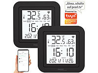 Luminea Home Control Hygrometer Thermometer; WLAN-Temperatur- & Luftfeuchtigkeits-Sensoren mit App-Auswertungen WLAN-Temperatur- & Luftfeuchtigkeits-Sensoren mit App-Auswertungen WLAN-Temperatur- & Luftfeuchtigkeits-Sensoren mit App-Auswertungen WLAN-Temperatur- & Luftfeuchtigkeits-Sensoren mit App-Auswertungen 