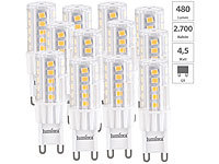 Luminea 12er-Set LED-Stiftsockellampe G9 4,5W (ersetzt 30W)480lm warmweiß 360°; LED-Tropfen E27 (warmweiß) 