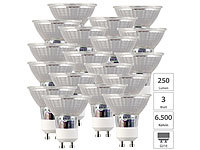 Luminea 18er-Set LED-Spotlights, Glasgehäuse, GU10, 3 W, 250 lm; LED-Spots GU10 (warmweiß), LED-Tropfen E27 (tageslichtweiß) 
