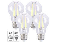 Luminea 4er-Set LED-Filament-Lampe E27 7,2W (ersetzt 60W) 806lm tageslichtweiß; LED-Spots GU10 (warmweiß) 