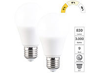 Luminea 2er-Set LED-Lampe E27 9W (ers. 75W) 3-stufig dimmbar 830lm tageslicht; LED-Tropfen E27 (warmweiß) LED-Tropfen E27 (warmweiß) 