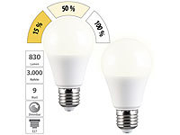 Luminea 2er-Set LED-Lampe E27 9W (ers. 75W) 3-stufig dimmbar 830 lm warmweiß; LED-Tropfen E27 (warmweiß) 