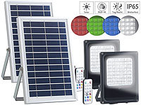 Luminea 2er-Set Solar-LED-Fluter für außen, RGBW, 30 W, Fernbedienung, Timer; Wetterfester LED-Fluter (tageslichtweiß) Wetterfester LED-Fluter (tageslichtweiß) 