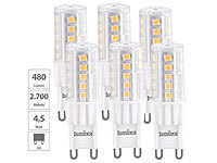 Luminea 6er-Set LED-Stiftsockellampe G9 4,5W (ersetzt 30W) 480lm warmweiß 360°; LED-Tropfen E27 (warmweiß) 