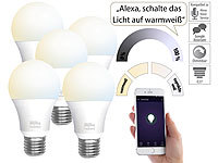 Luminea Home Control 5er-Set WLAN-LED-Lampen, E27, 806lm, für Alexa & Google Assistant, CCT