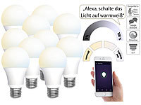 Luminea Home Control 10 WLAN-LED-Lampen, E27, 806 lm, für Alexa & Google Assistant, CCT; Wireless LED Bulbs with voice control Wireless LED Bulbs with voice control 