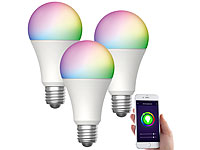 Luminea Home Control 3er-Set WLAN-LED-Lampen für Alexa & Google Assist, E27, RGB, CCT, 9 W; WLAN-LED-Lampen E27 weiß WLAN-LED-Lampen E27 weiß WLAN-LED-Lampen E27 weiß