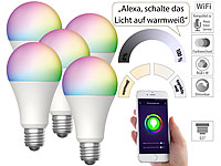 Luminea Home Control 5er-Set WLAN-LED-Lampen für Alexa & Google Assistant, E27, RGB/CCT, 9W; WLAN-LED-Lampen E27 weiß WLAN-LED-Lampen E27 weiß WLAN-LED-Lampen E27 weiß